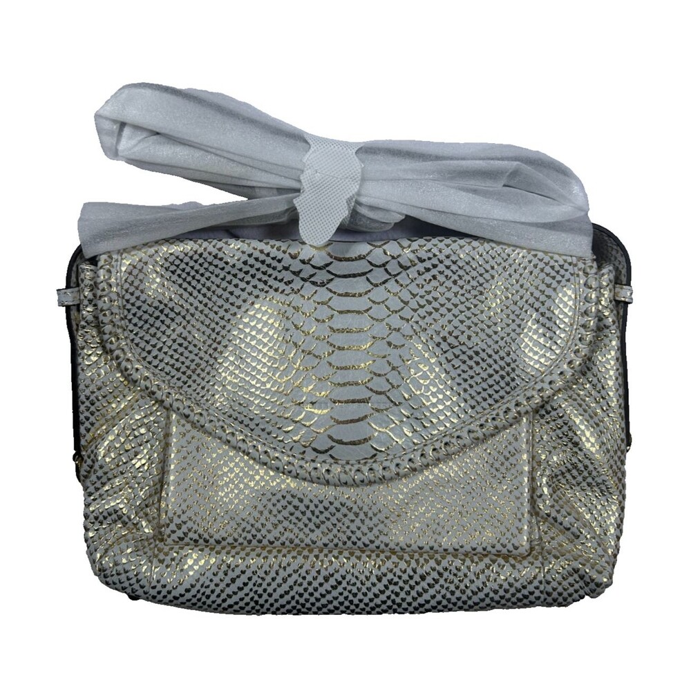 Aimee Kestenberg White Gold Snake Print Crossbody Bag Convertible Clutch NWT